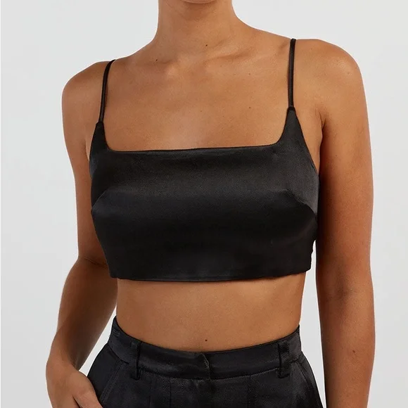 DISSH Charli Black Satin Crop Top - Picture 2 of 9